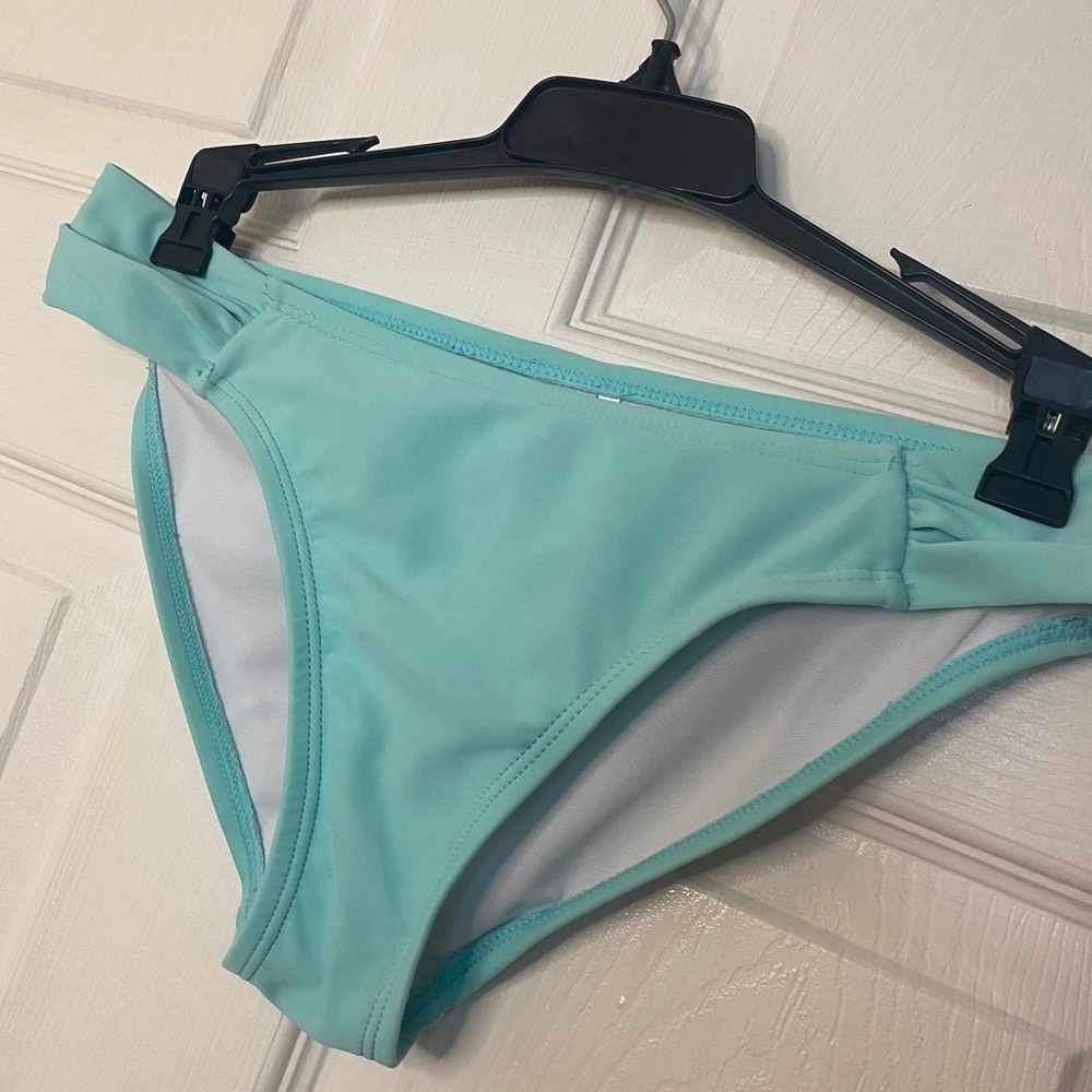 H2Oh! Blue Bikini Bottom Mid Rise Ruched Sides - Picture 2 of 5